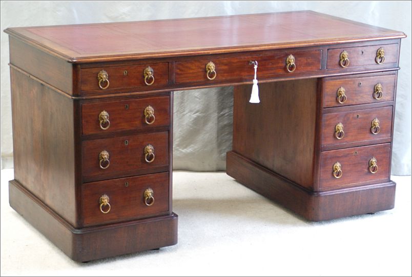 2070 Antique Victorian Walnut Pedestal Desk (3)